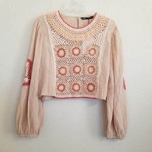 NWT Zara Granny Square Crochet Knit Blouse M
